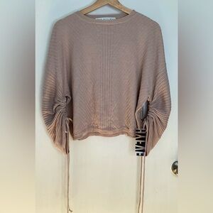 HYFVE Blush Ribbed Sweater With Drawstring Sleeves S